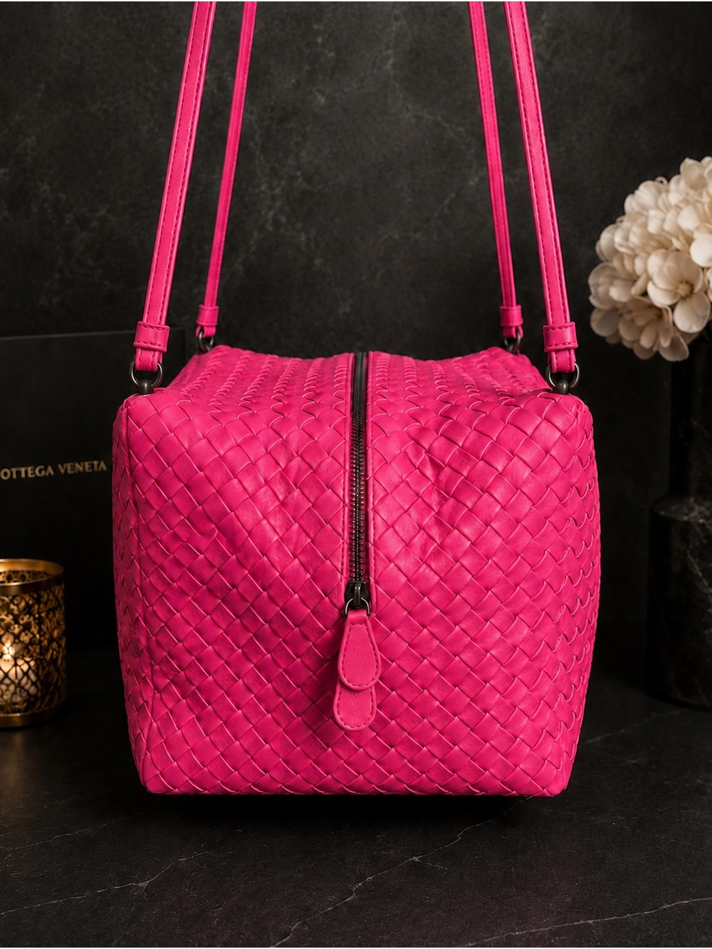 Bottega Veneta 2011 Intrecciato Cube Crossbody Hot Pink Nappa Leather